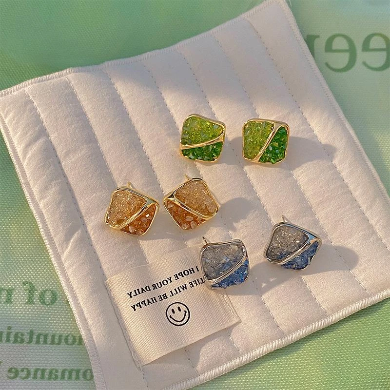 铜合金锆石耳饰 新款时尚银针欧美金属个性甜酷方块设计耳环潮酷