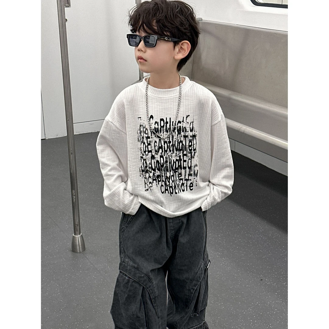 儿童韩版卫衣2025春季新款男童百搭圆领上衣中小童洋气春装套头衫