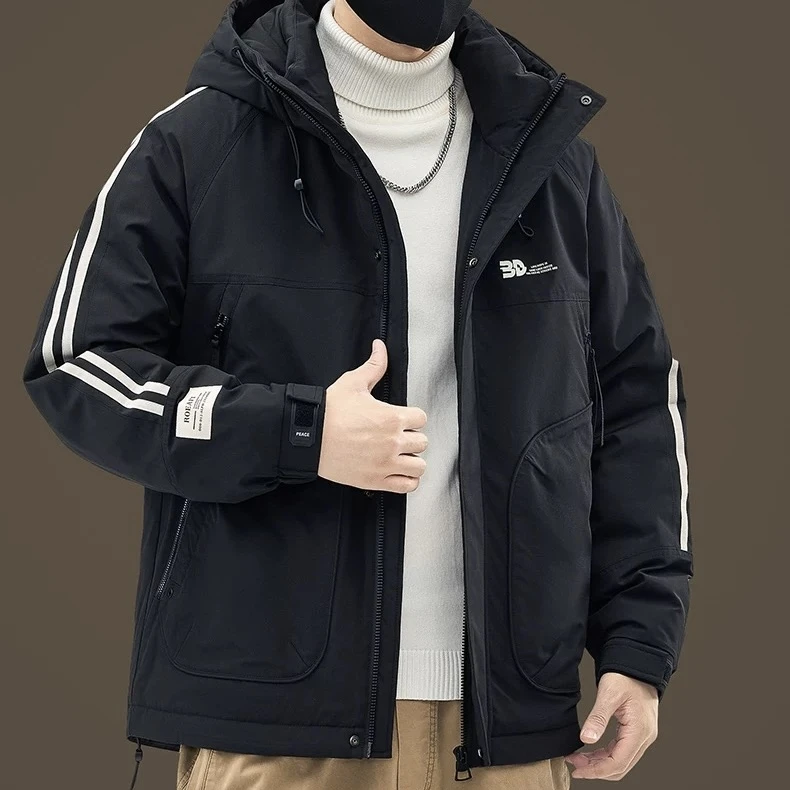3909潮流连帽男冬季新款加厚外套保暖防寒男装休闲防风时尚上衣