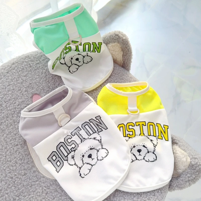 可拴牵引绳可爱小熊背心宠物猫咪比熊雪纳瑞泰迪狗狗衣服春夏装