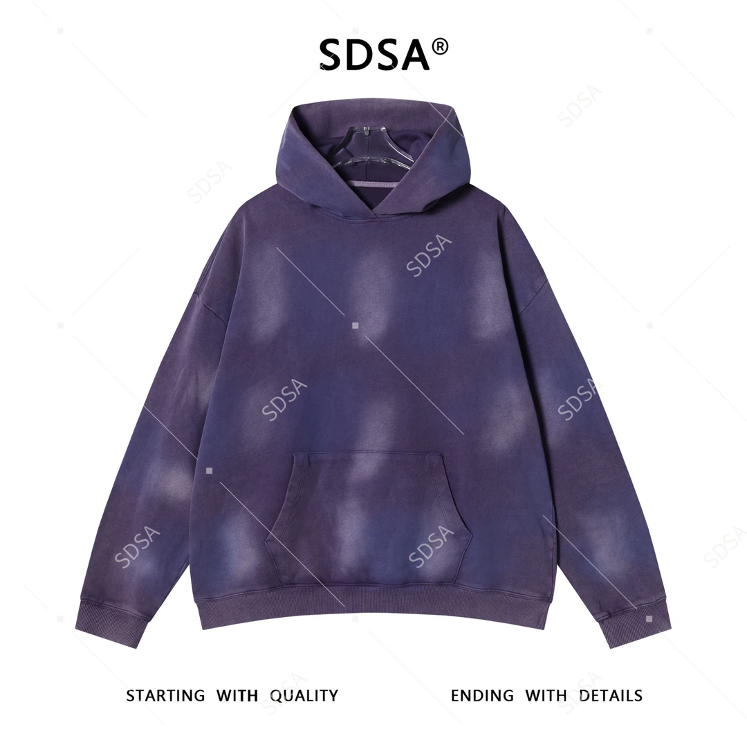 SDSA男士秋冬新款痞帅男装潮牌扎染做旧连帽卫衣设计师百搭上衣