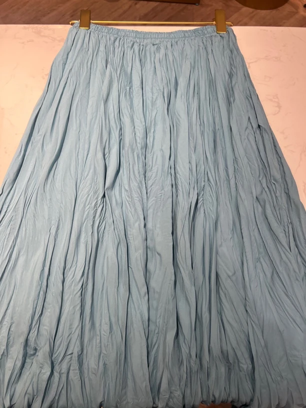 新款韩版褶皱松紧腰大摆显瘦百褶半身长裙女