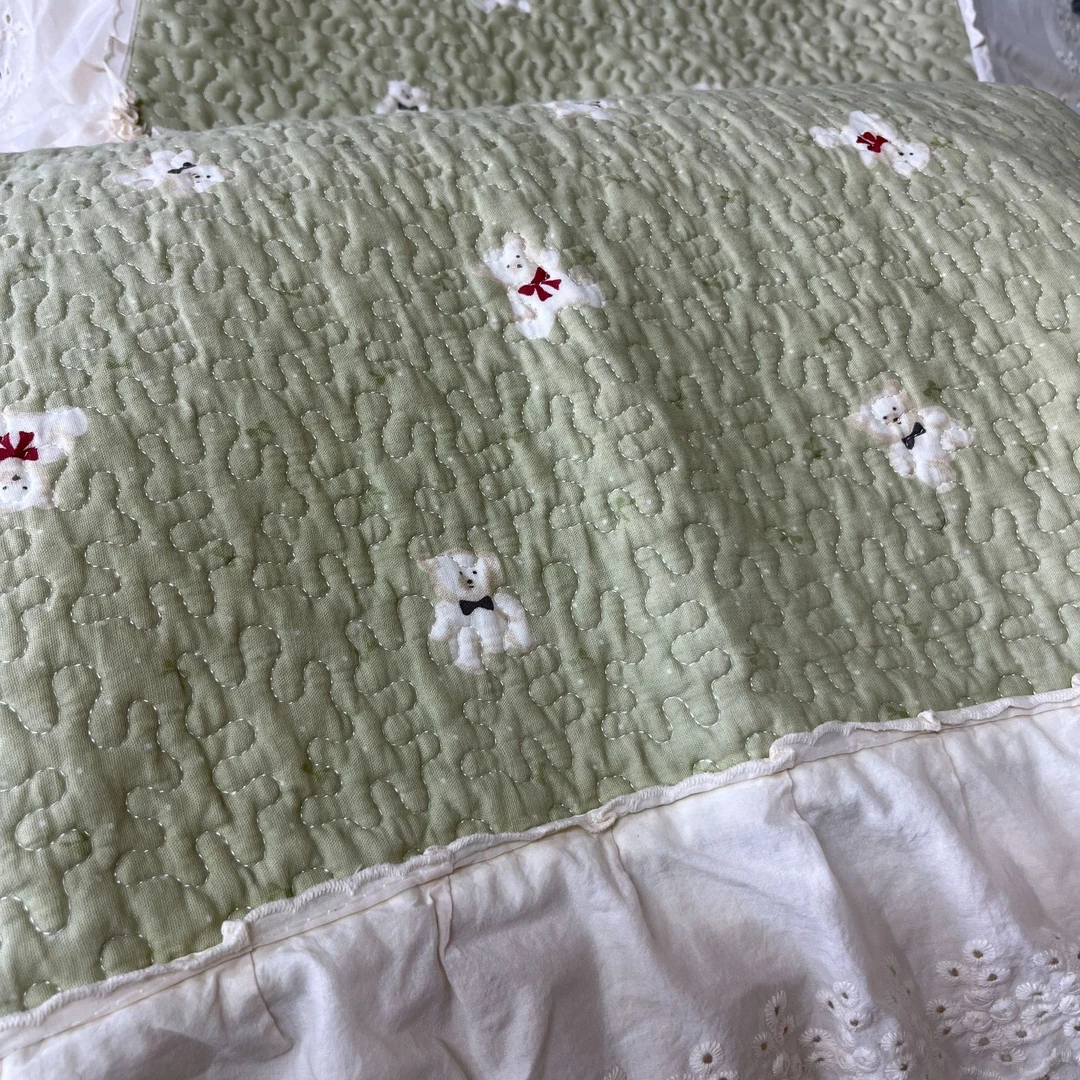 08新款纯棉双层纱法式大花边床盖三件套可机洗不皱防滑床盖