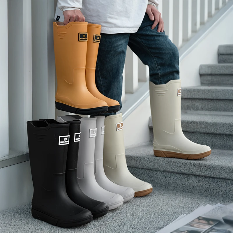 时尚高筒雨鞋男款洗车工作钓鱼鞋防滑防水雨靴工地厚底耐磨胶鞋