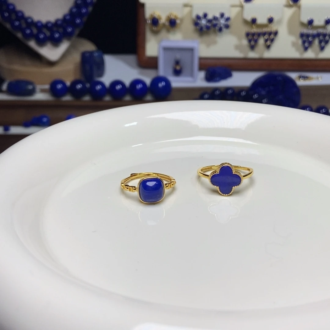 青金石银S925镀金镶嵌戒指多样性发一 下单备注款式