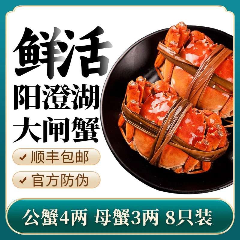 【活蟹】阳澄湖大闸蟹 公4.0两母3.0两4对8只礼盒装 四记联洋塘养