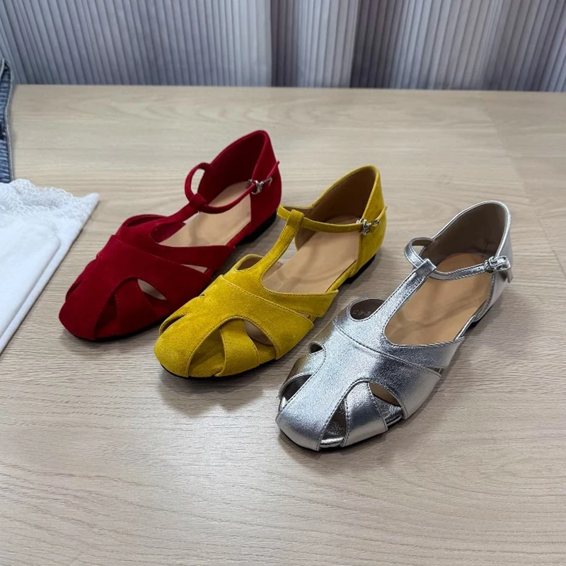 欧货玛丽珍单鞋女2025夏季新款百搭复古编织镂空一字带罗马猪笼鞋