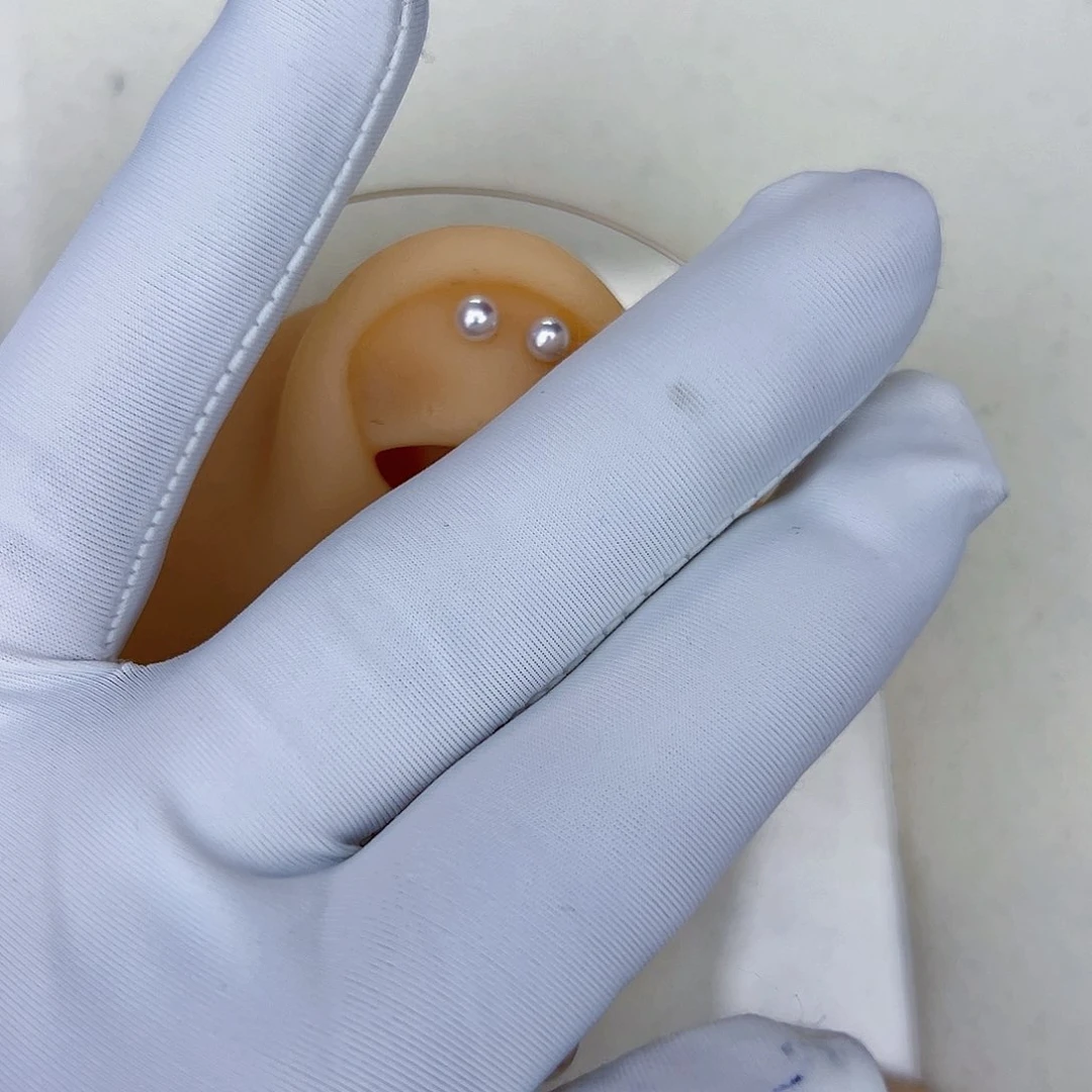 海水珍珠海水akoya天女耳钉3-4mm银S925镶嵌