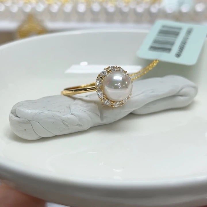 银S925镶嵌戒指海水珍珠8-9mm9号