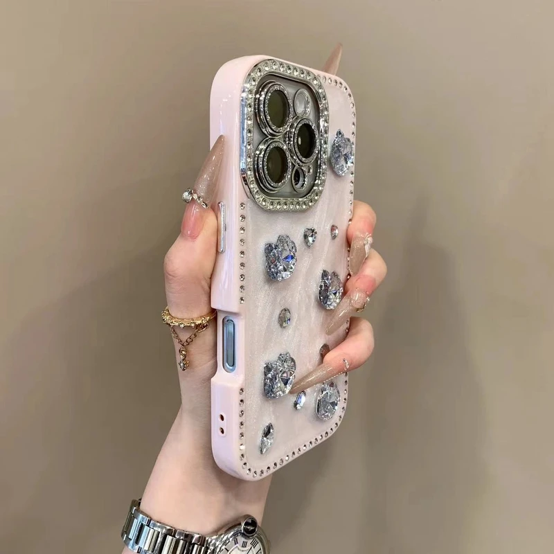 全包闪钻边奶油猫咪适用iPhone16promax手机壳15pro时尚14可爱13