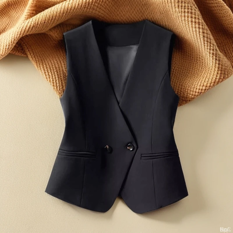 短款马甲春秋西装高端洋气新款坎肩显瘦外穿时尚背心黑色女款百搭