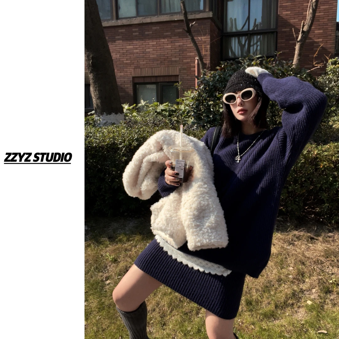 【ZZYZ】“冰岛恋歌”氛围穿搭显白软糯毛衣➕竖坑条半身裙套装