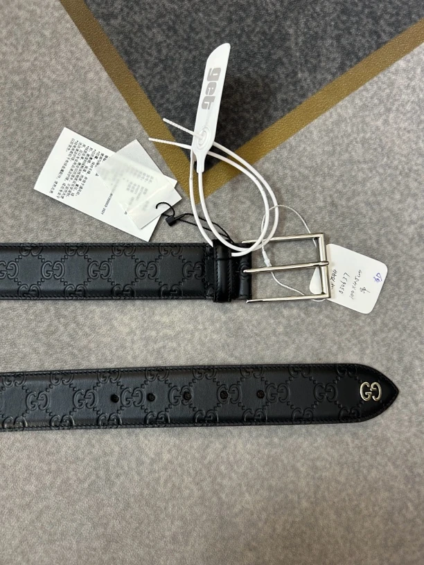 99新 GUCCI/古驰 黑色暗纹满印男款腰带