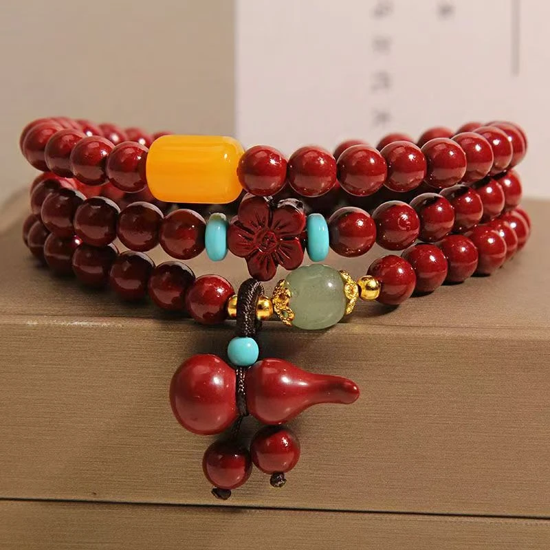 含辰砂工艺品国风葫芦朱砂福禄双全三圈手链S191