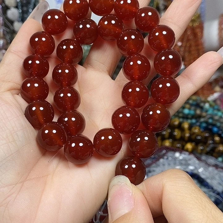 玛瑙/玉髓未镶嵌珠宝半成品A级红玛瑙卡14mm