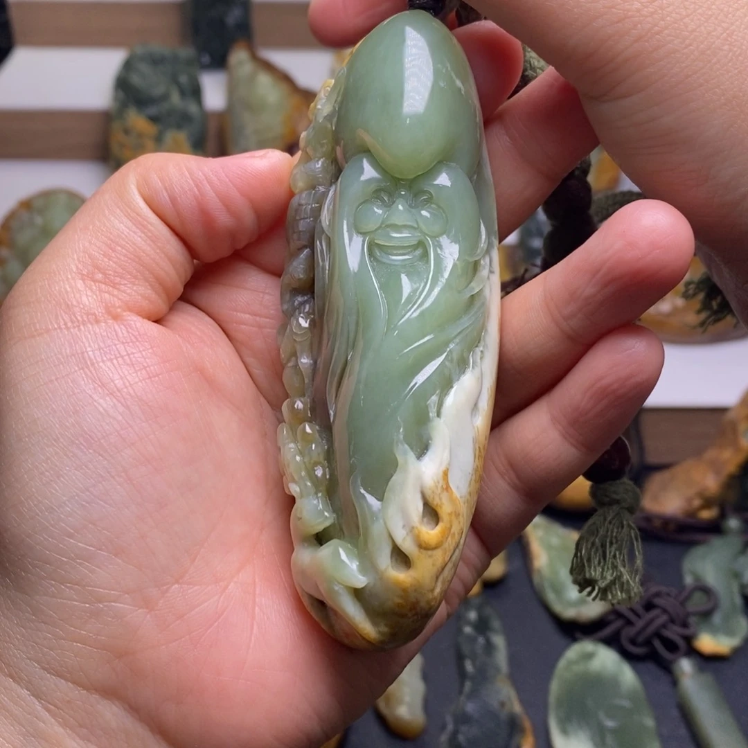 岫岩河磨玉（透闪石质玉）手把未镶嵌新**海