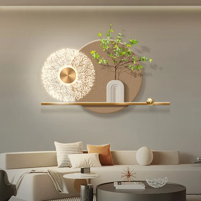奶油风餐厅挂画装饰画带灯轻奢高级感沙发背景墙绿植led发光壁画