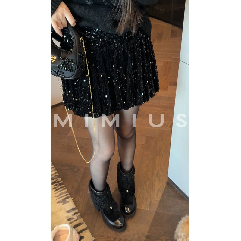 【mimius】七七 绝美百搭正腰亮片花苞裙裤 G11248