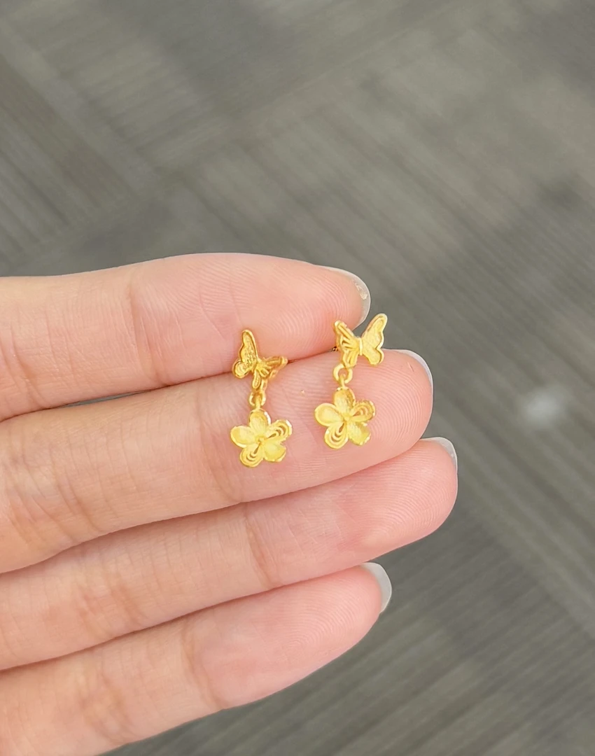 足金999  花园蝴蝶弯钩耳钉  1.52