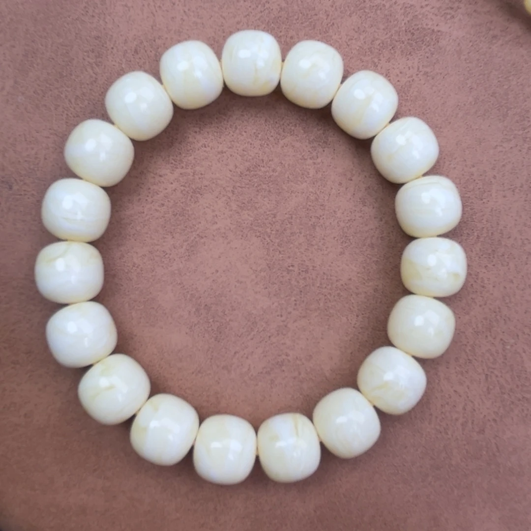 蜜蜡未镶嵌手串俄料同料瓷白花虎皮12*11.2腕口18+