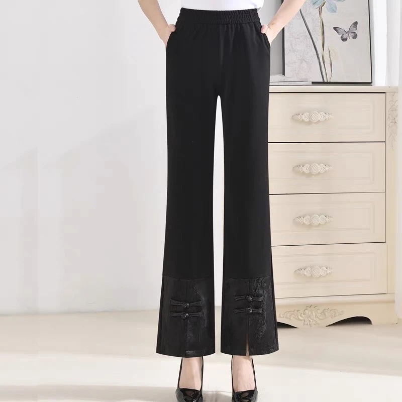 1735春季新款时尚盘扣前开叉设计新中式国风百搭休闲裤