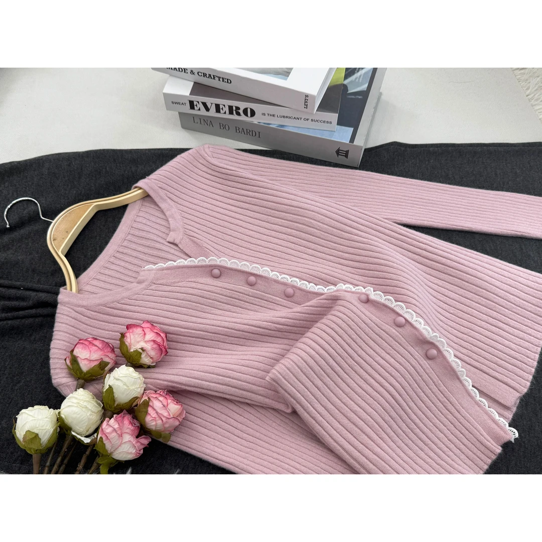 【粉色纽扣】百搭气质款长袖开衫上衣QC2424