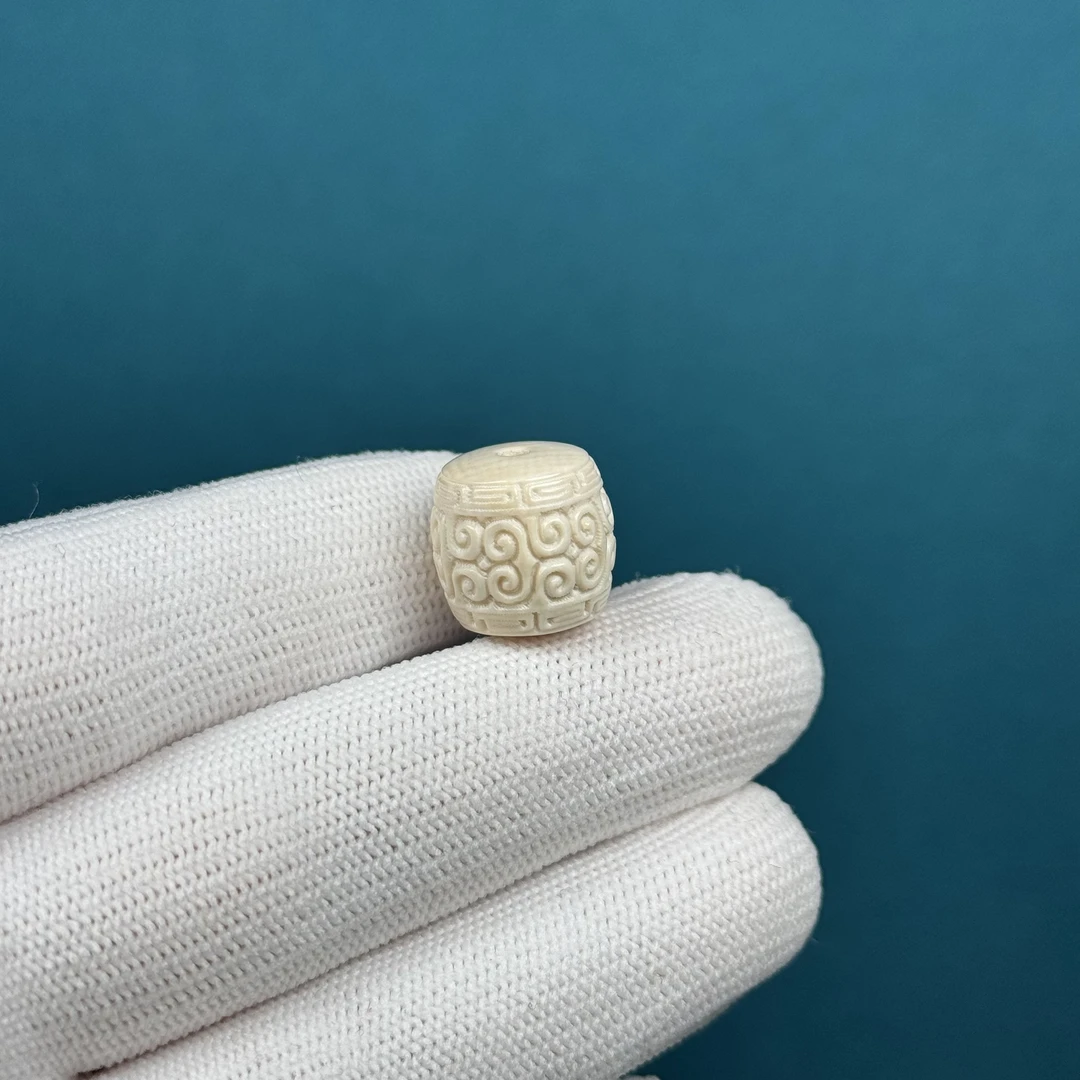 D89-41天然猛犸牙 回纹桶珠 约14*13mm支持复检假一罚十