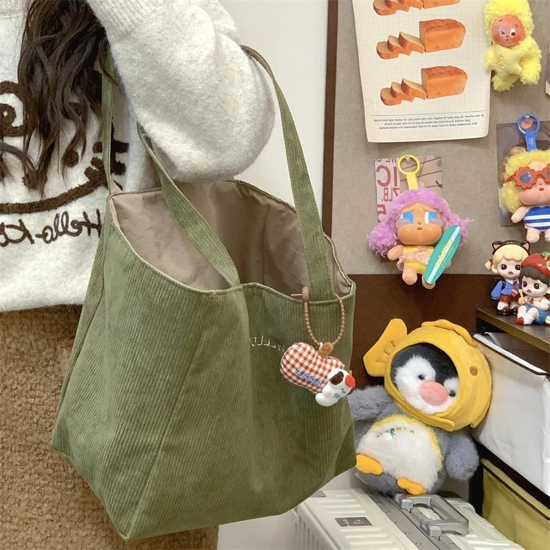 ZY双面两用秋冬新款大容量单肩包女灯芯绒学生上课通勤手提托特包