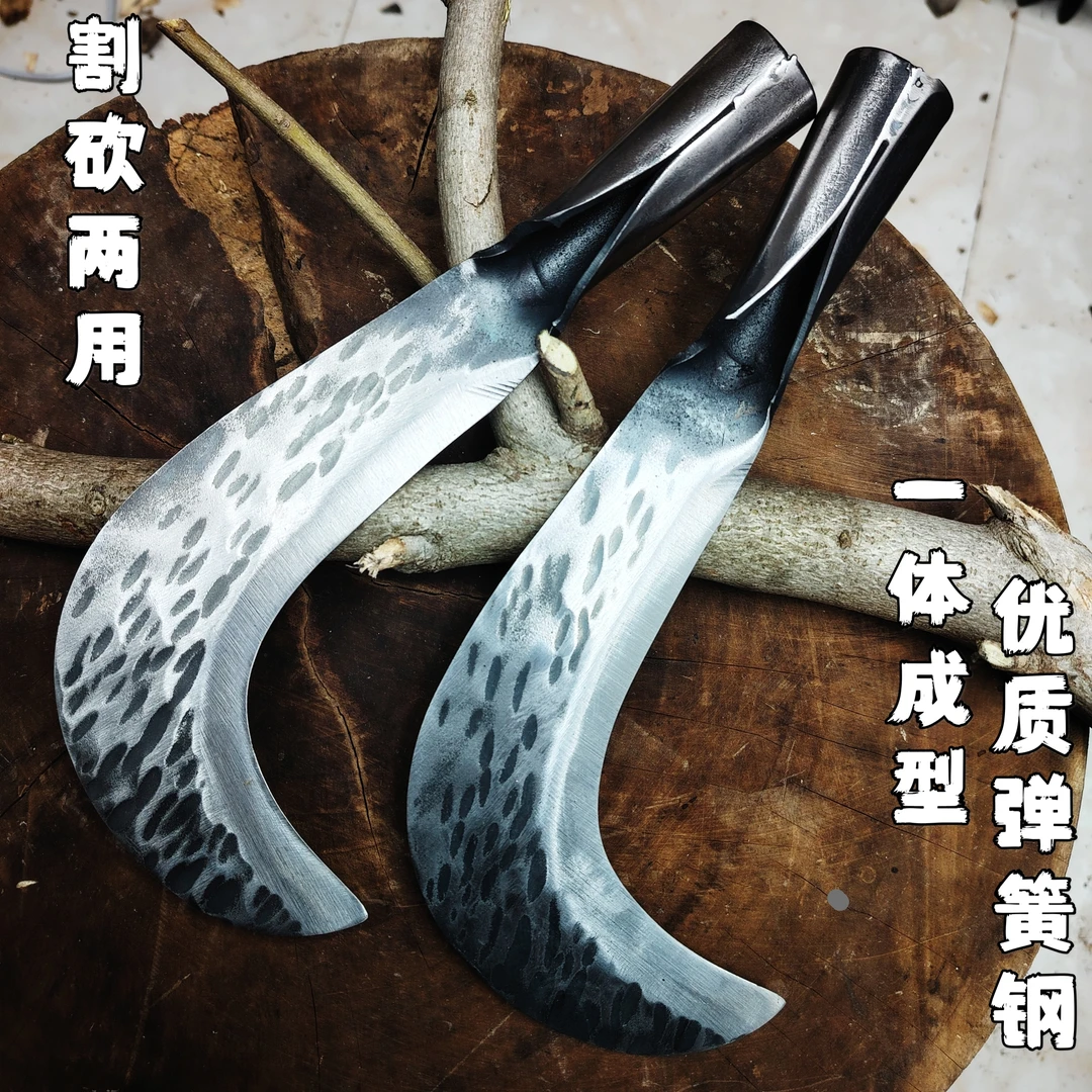 纯手工锻打砍割两用镰刀户外砍柴割草开路伐木实用工具