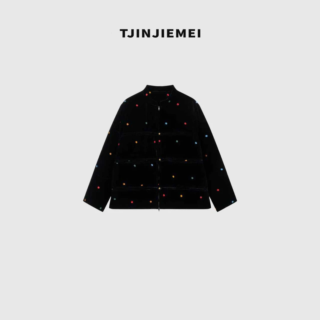 T井姐妹【四叶草】设计感真丝丝绒刺绣精致气质羽绒服ERF2510-TJ561