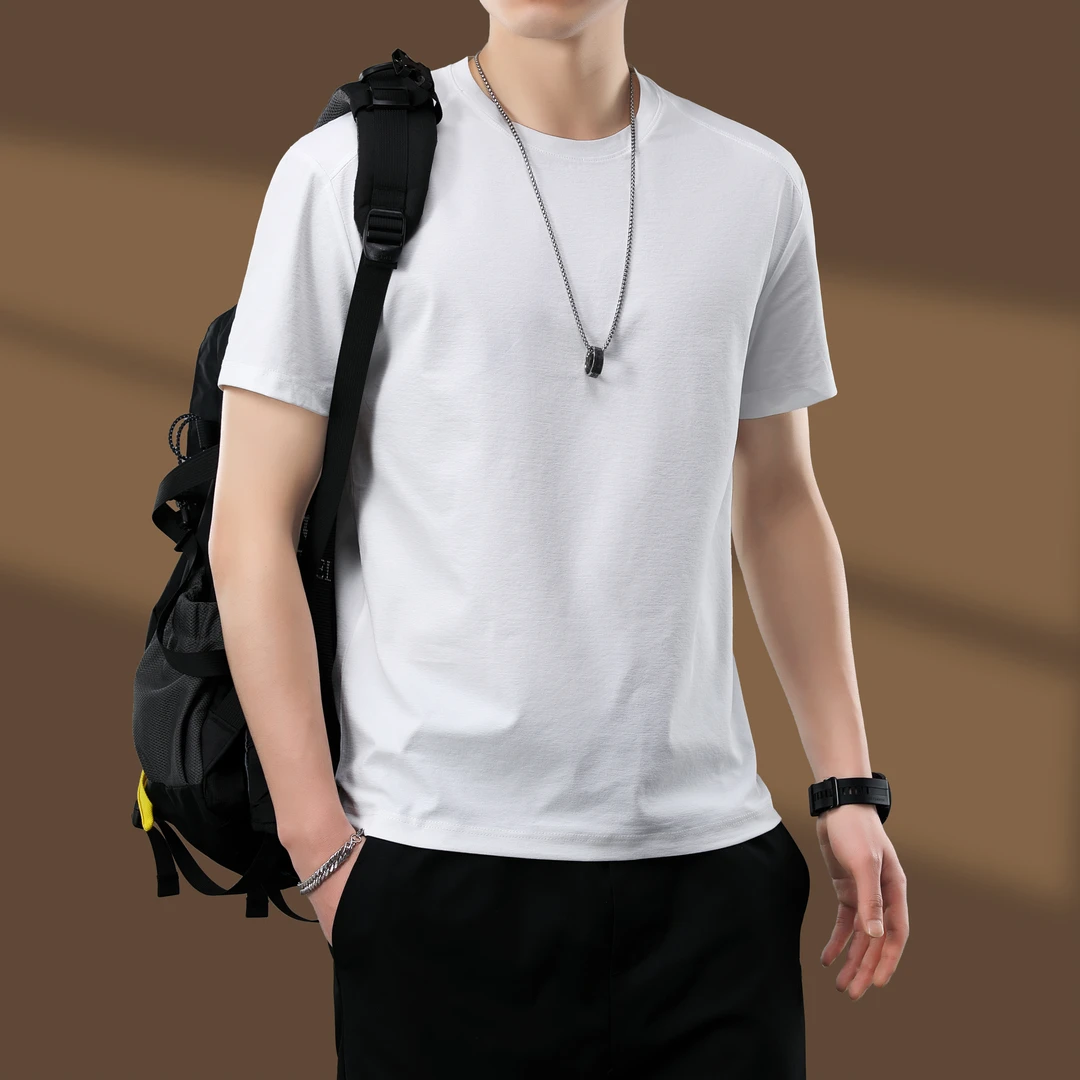 男士夏季纯棉塑形显身材透气品质时尚简约款纯色百搭青年中年随意