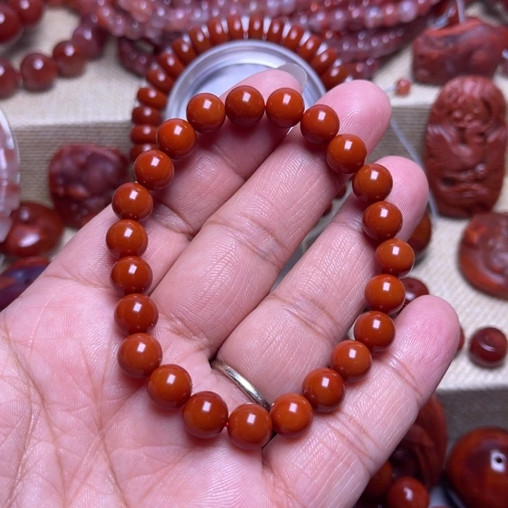 南红玛瑙未镶嵌手链8 M保山柿子红