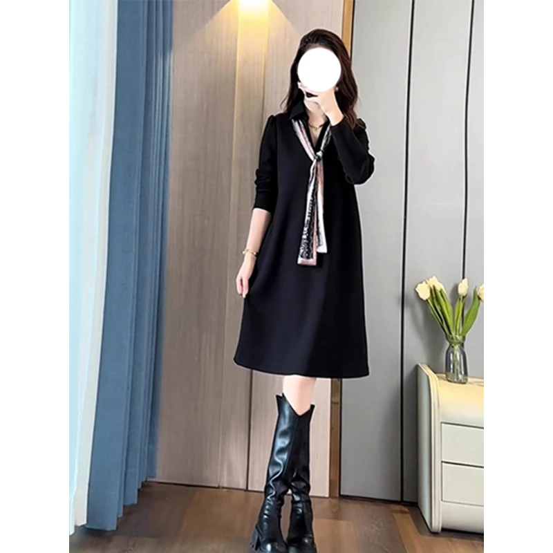 时尚简约大码连衣裙女秋季新款欧货宽松遮肉显瘦百搭中长款裙子潮