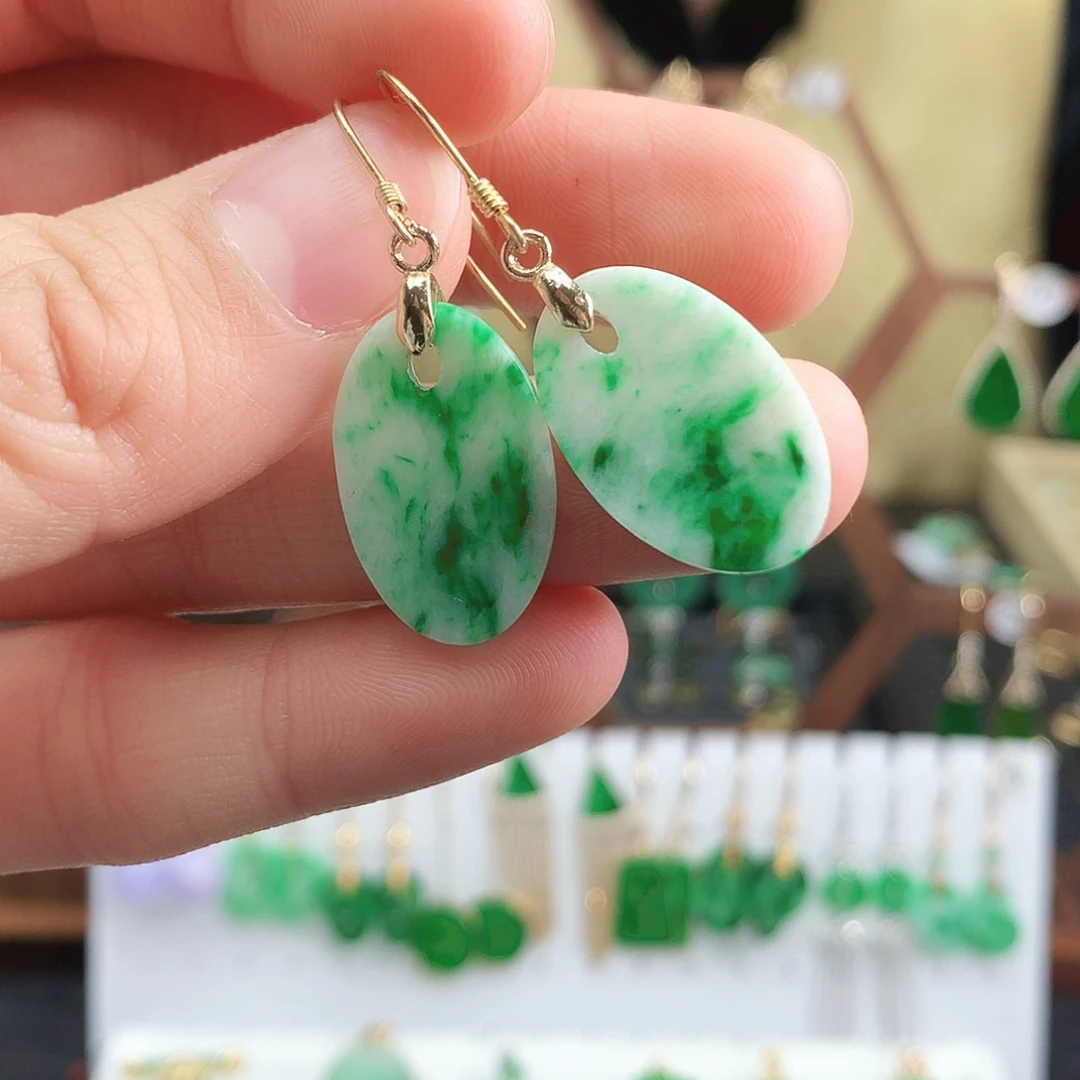 翡翠耳饰银S925镶嵌耳饰