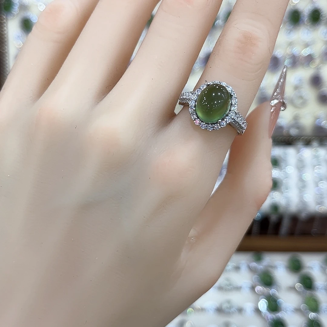 蛇纹石玉银S925镶嵌戒指