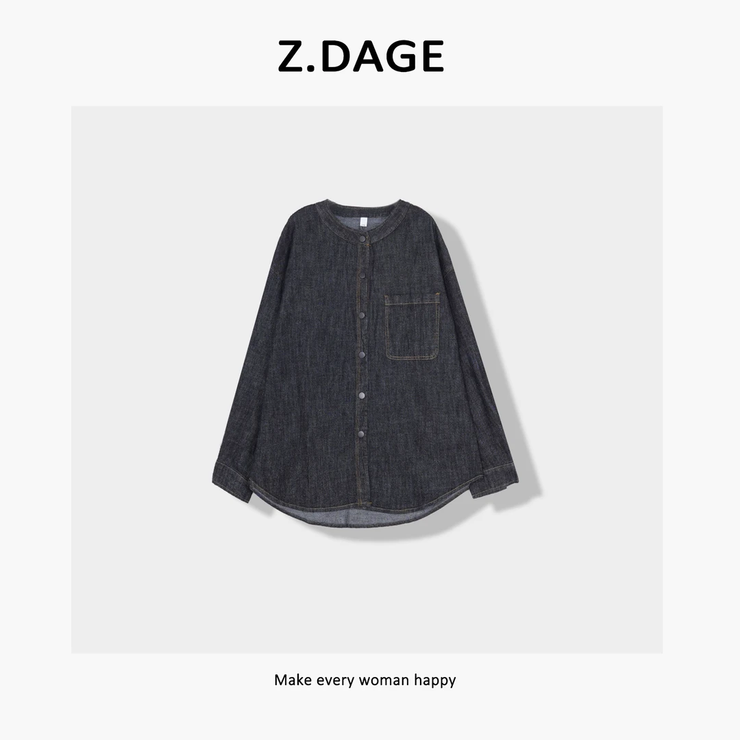 z.dage-‘北部画廊’时尚秋季极简小众设计款圆领牛仔外套-53055
