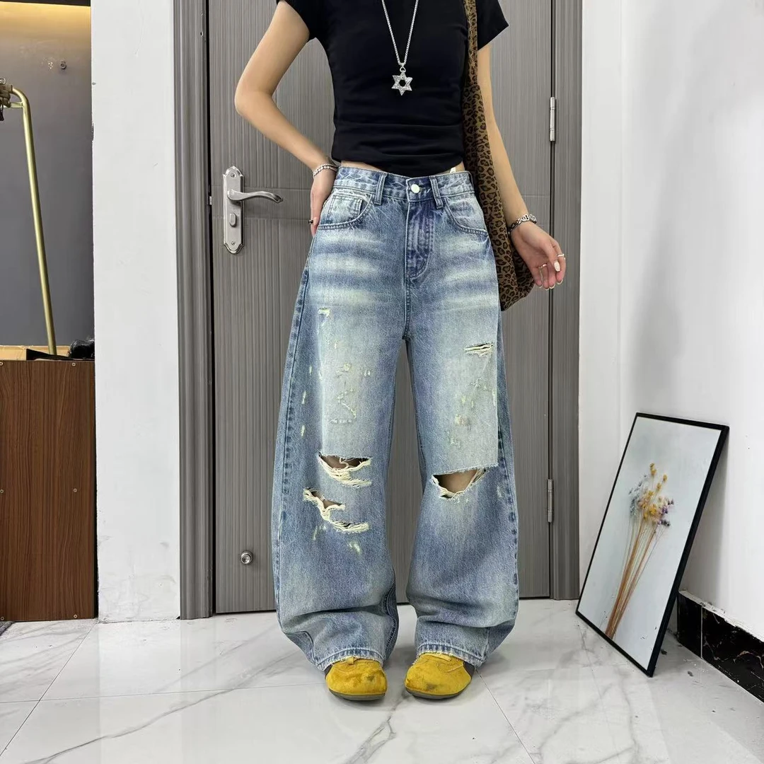 爆款春款弯刀裤拖地裤高腰显瘦9072百搭软牛仔裤女宽松女士大码