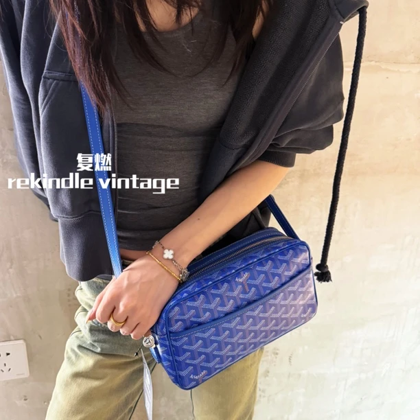 95新 Goyard 复燃精选/戈雅蓝色Cap-Vert相机斜挎包23年