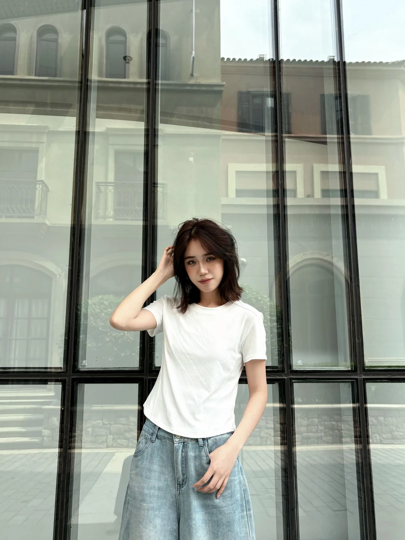 正肩鱼骨显瘦百搭短袖休闲夏季女士