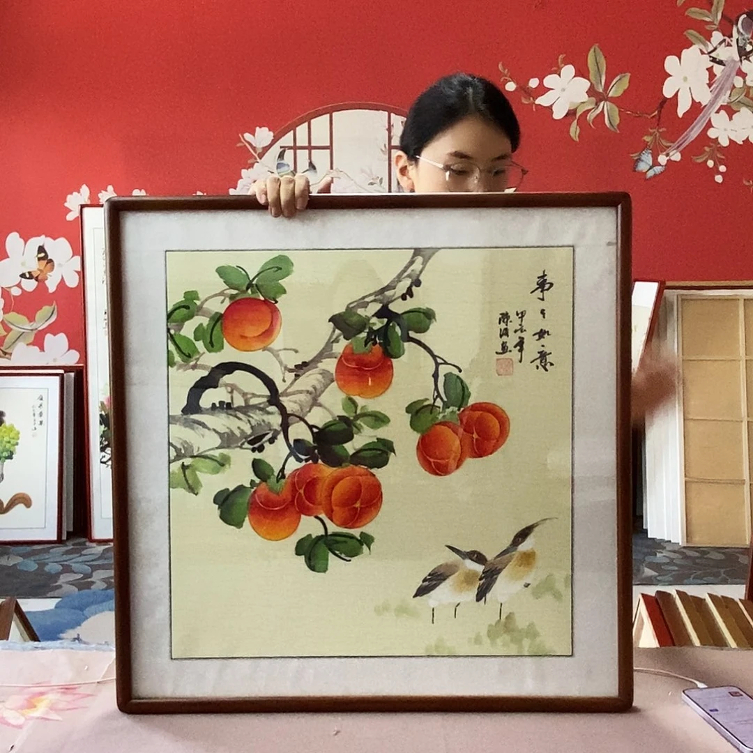 国画手写手绘国画作品带框包邮62✖️62