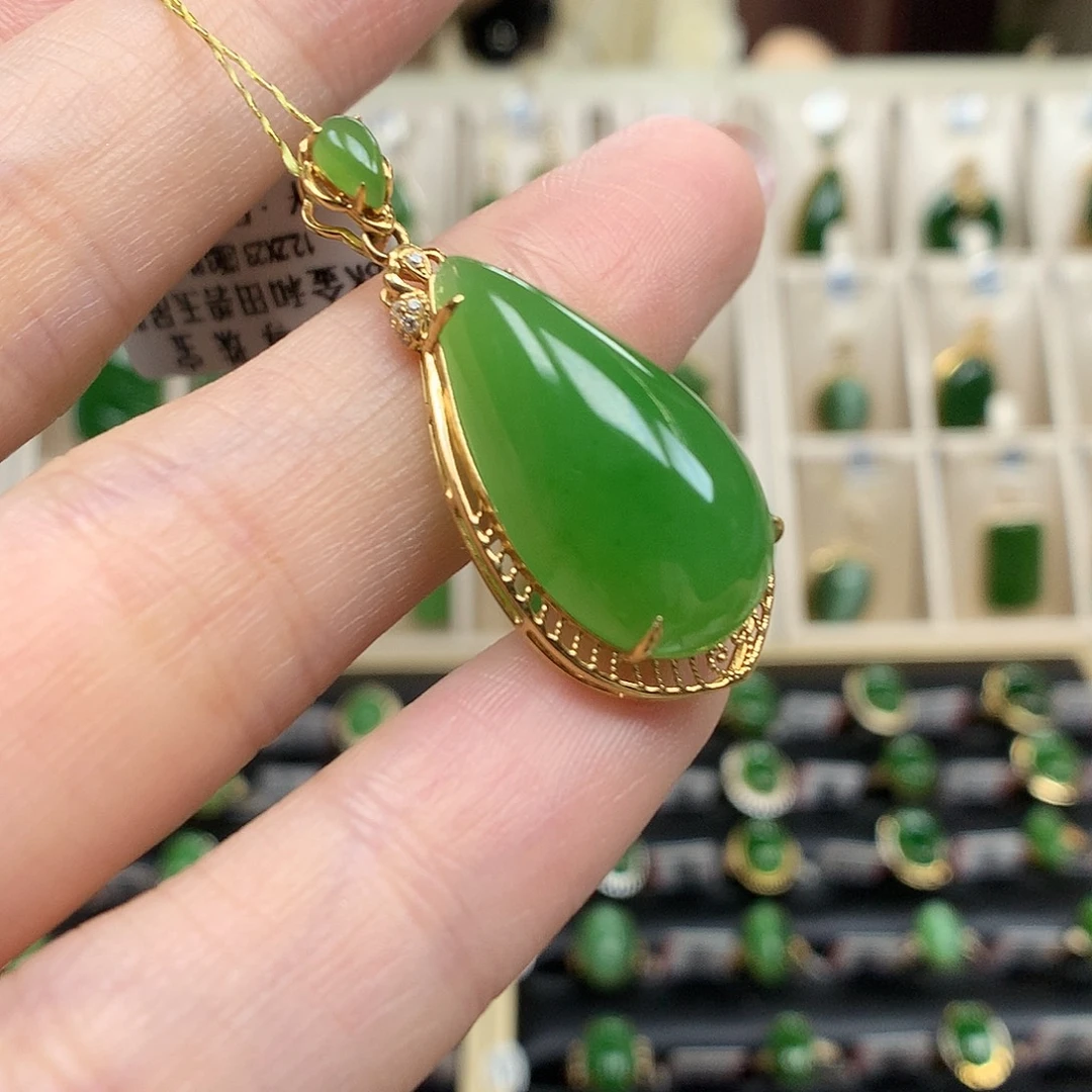 和田玉（碧玉）18K金镶嵌颈饰1223