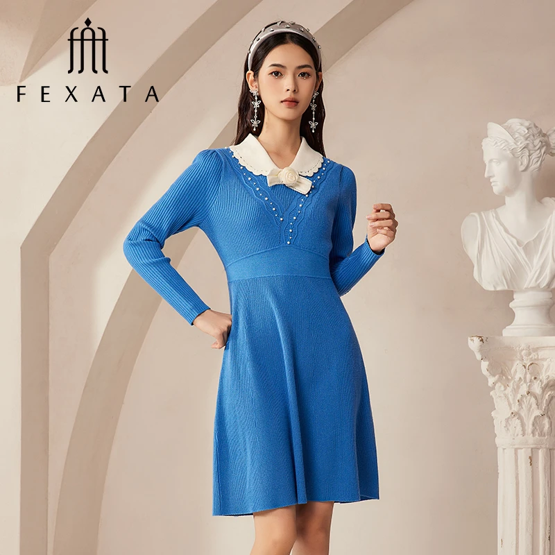 【媛媛女王严选】FEXATA斐格思连衣裙学院风收腰长袖针织裙