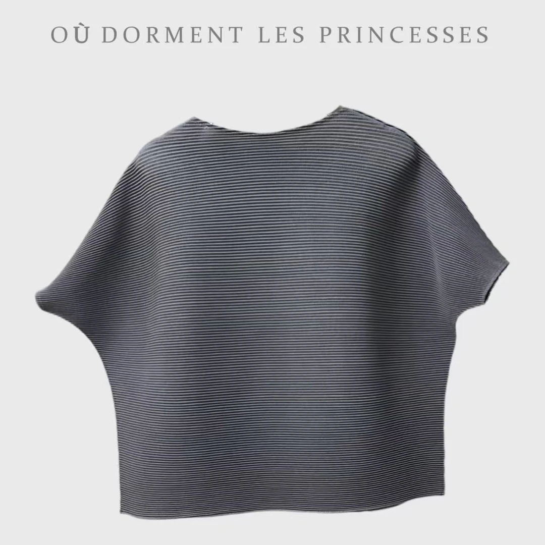 Fen姐|【千层屿】时尚简约褶皱经典高弹圆领纯色短袖上衣6315