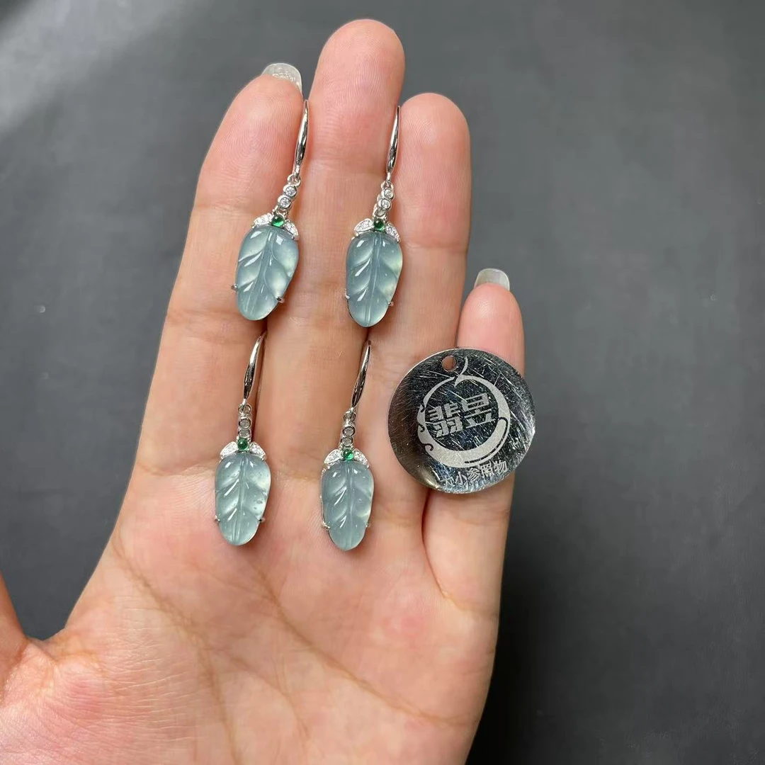 翡昱-N01-47430-726-天然A货翡翠耳饰S925银镶-多样性发其一对-C