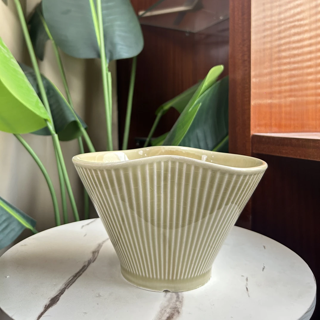 C258口22高15北欧风格扇形透气花盆适合室内外蝴蝶兰等绿植花卉