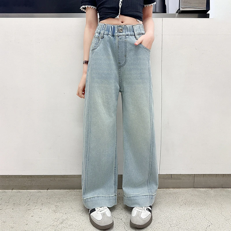 女童夏季薄款牛仔裤儿童直筒裤子中大童洋气新款显瘦夏装套装裤子