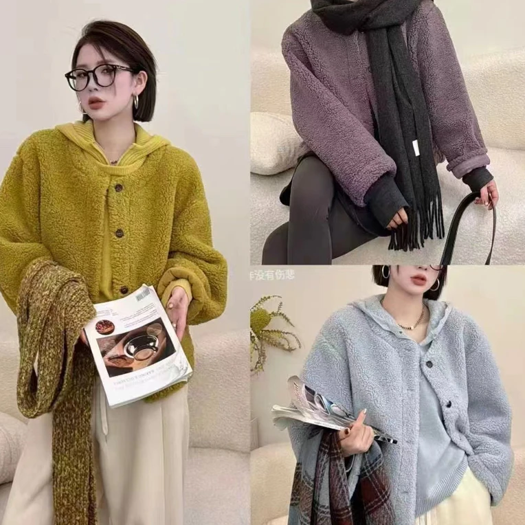 邹先森2839-29圆领单排扣外套落肩长袖休闲韩版百搭外套宽松纯色