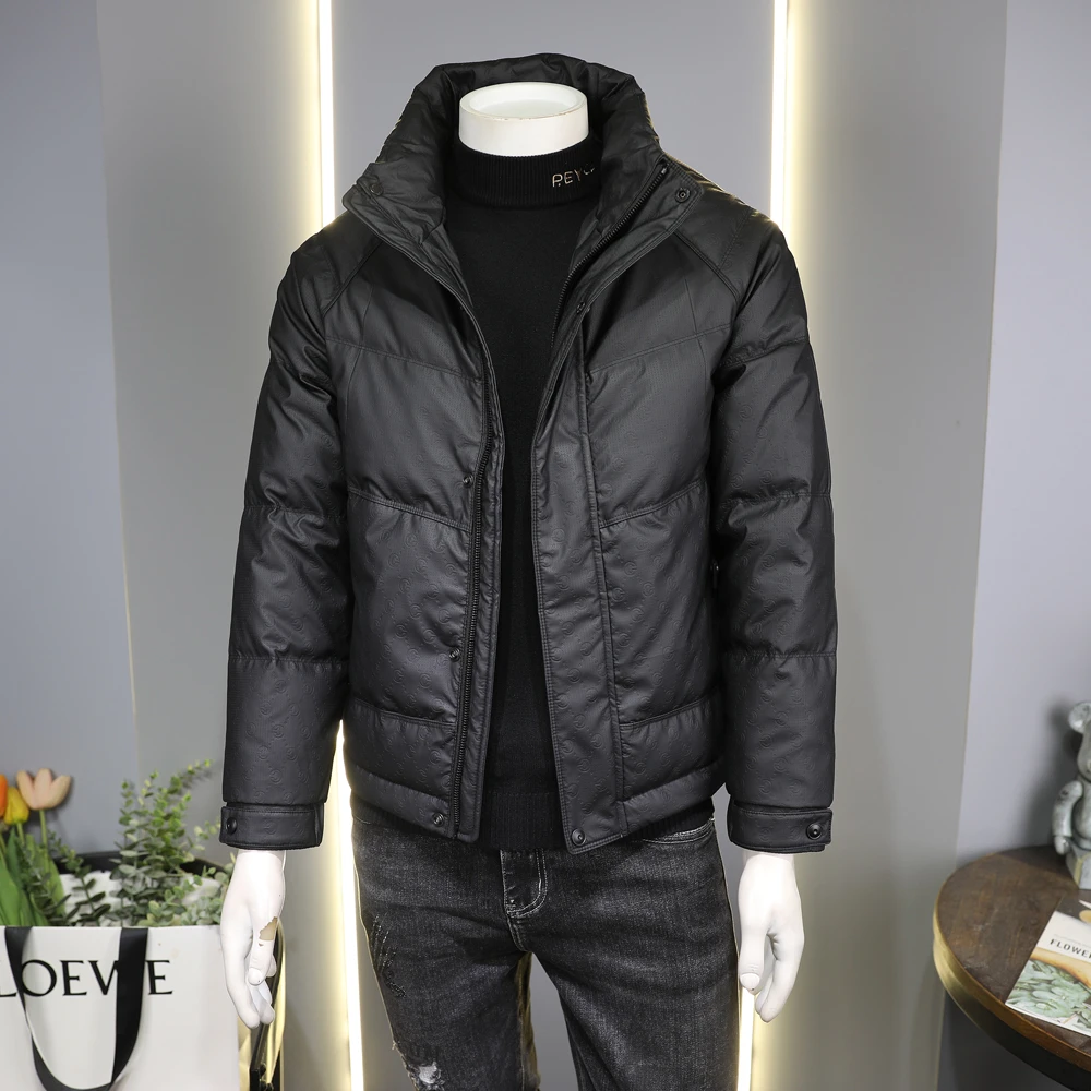 男士冬季新款防寒服外套加厚保暖潮流暗纹皮面短款休闲时尚棉袄男