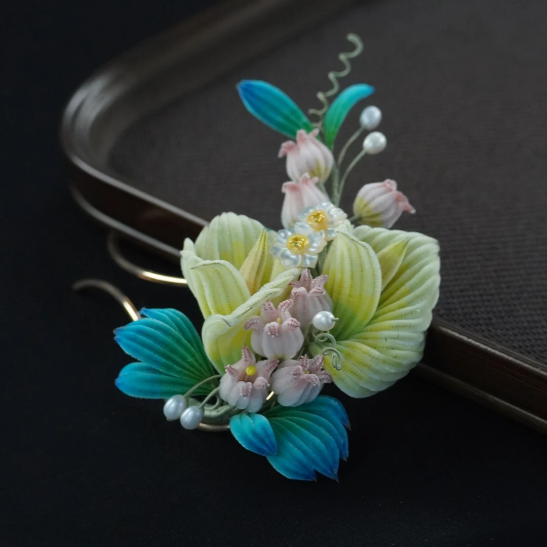 雍容铃兰U钗细绒非遗绒花南京绒花日常配饰国风古风中式气质