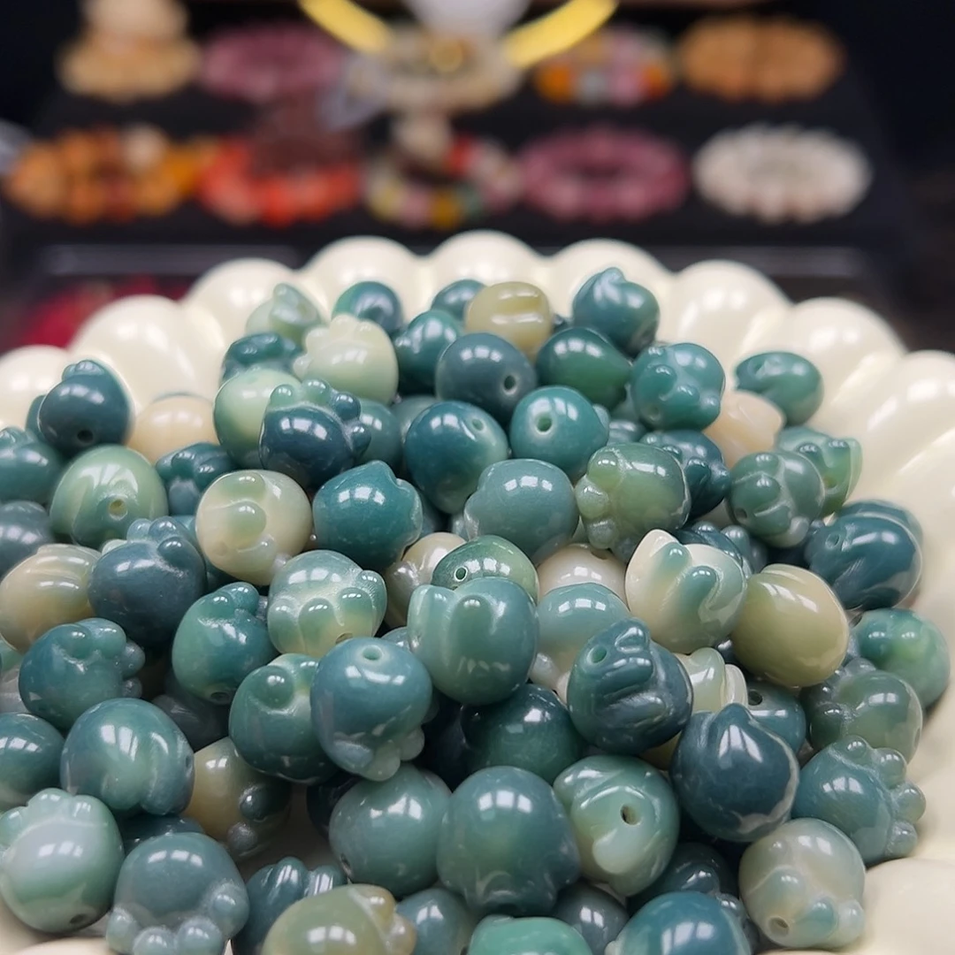 菩提根/象牙果手串卡12绿色猫爪50颗